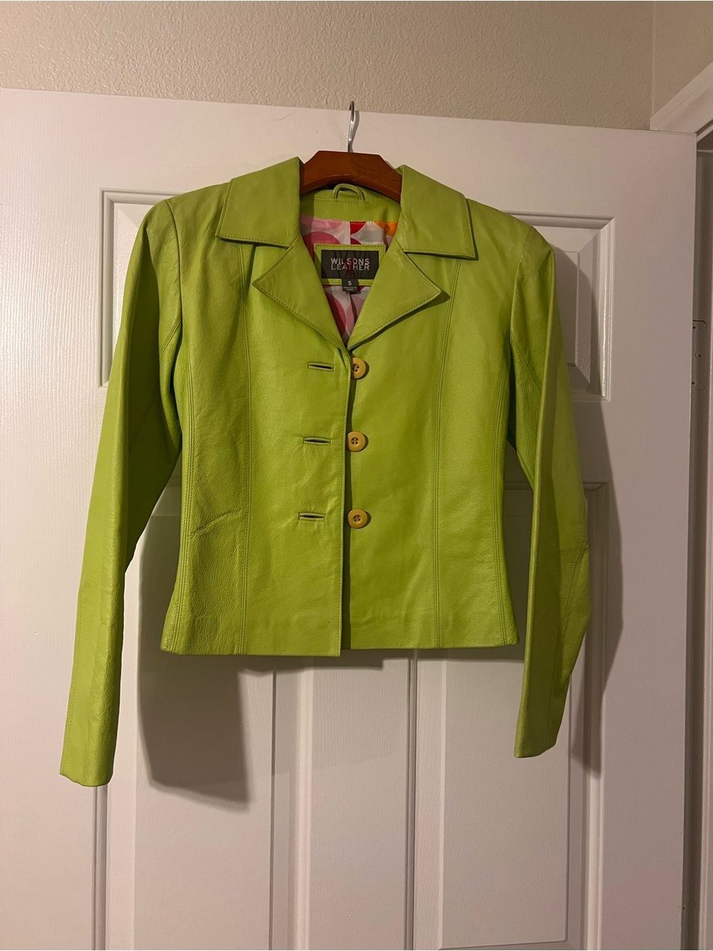 Wilsons Leather Lime Green Button-Front Leather Jacket